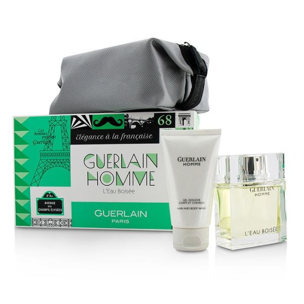 Guerlain Homme L`Eau Boisee M Set / EDT 80ml / shower gel 75ml / pouch